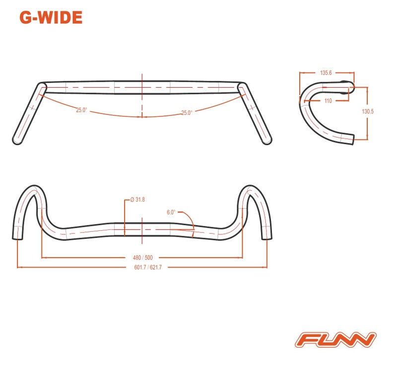 Funn G-Wide Gravel Handlebar, Bar Clamp 31.8mm (Width 480mm) - Image 2